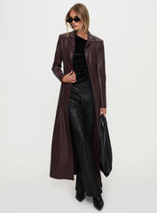 speak easy long line faux leather coat burgundy