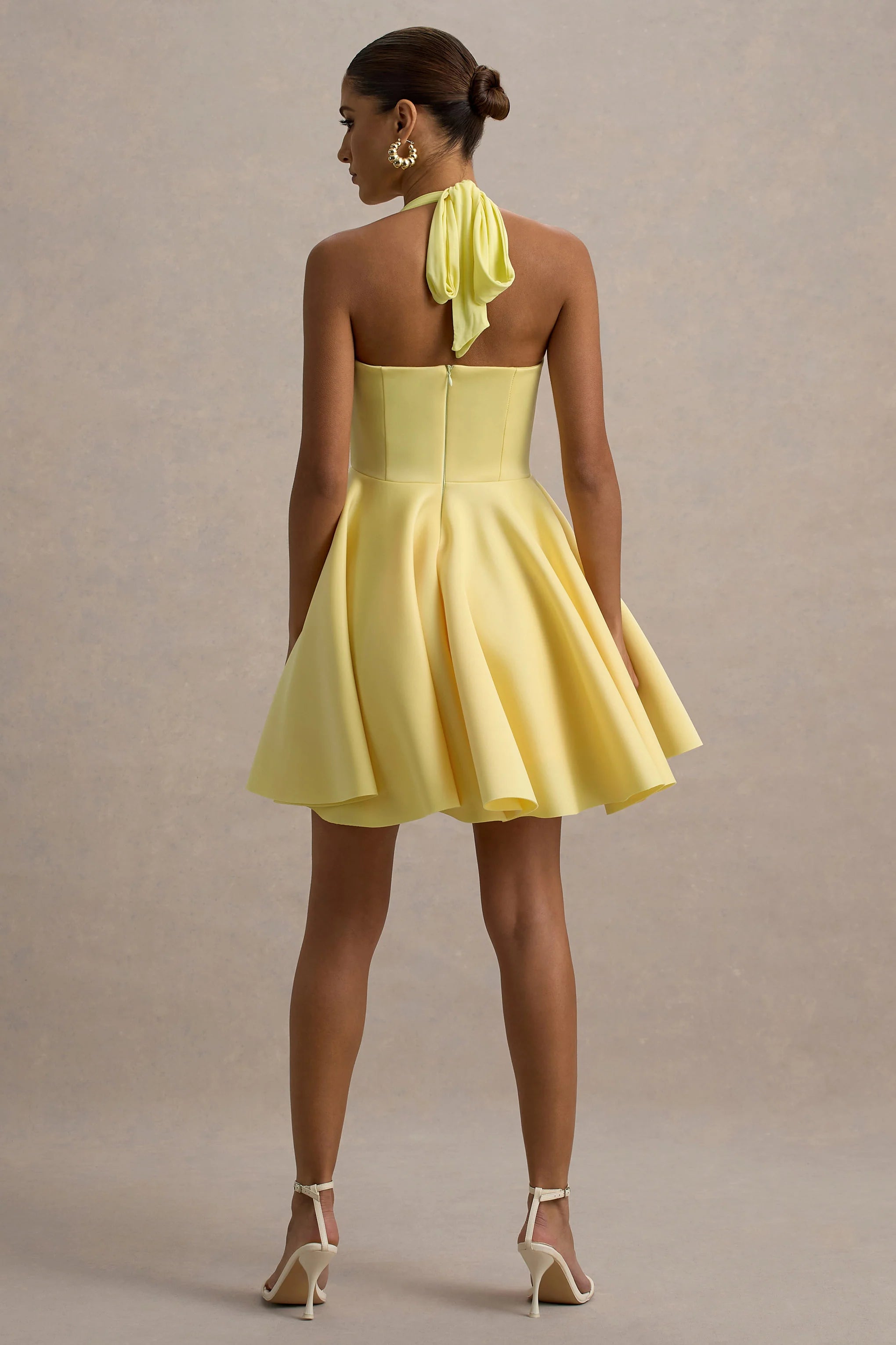 peggy | lemon halter-neck skater mini dress