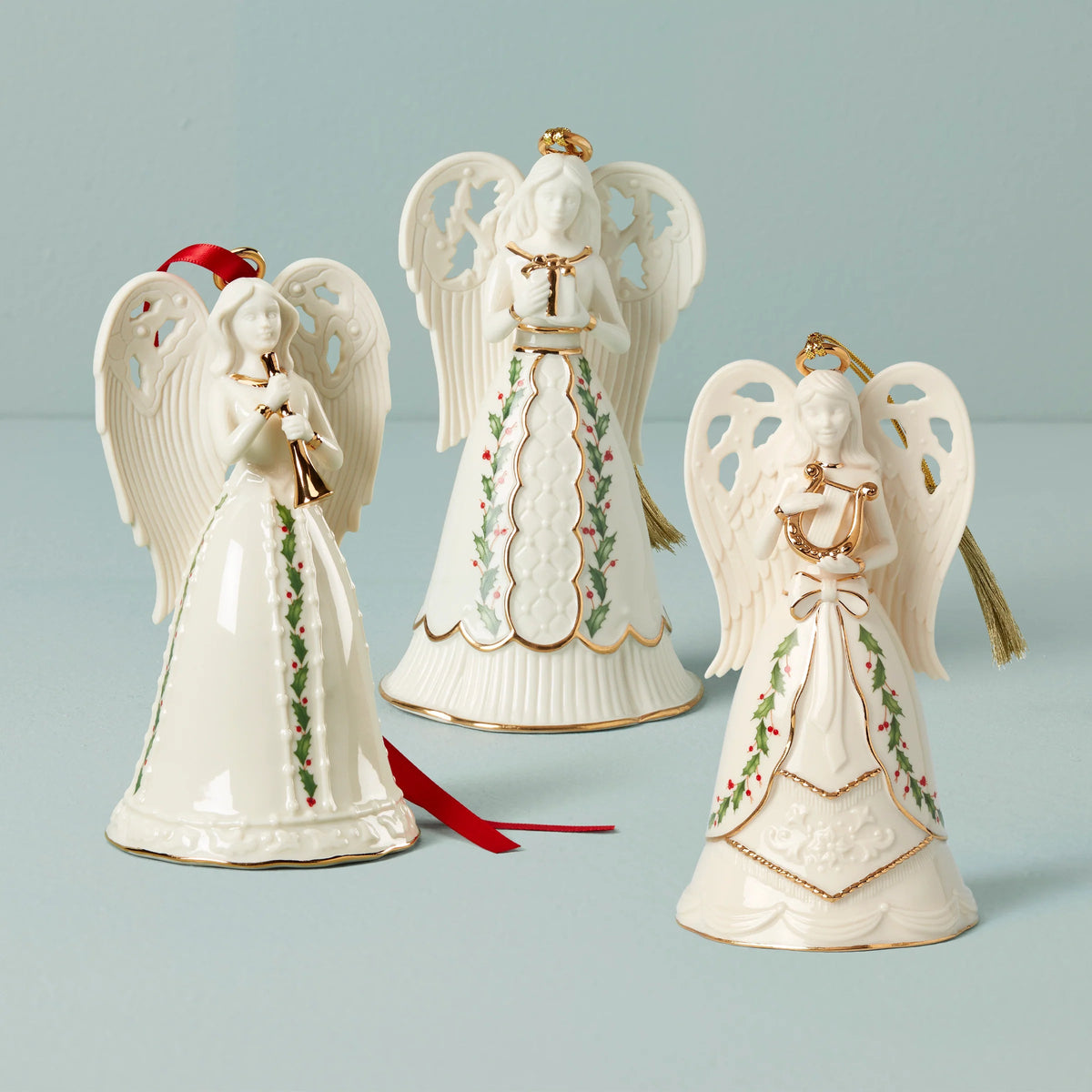 holiday angel bell ornaments, set of 3