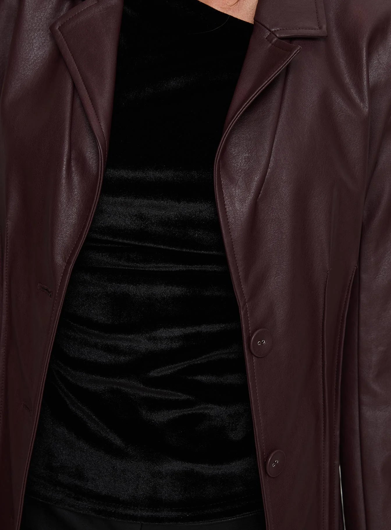 speak easy long line faux leather coat burgundy