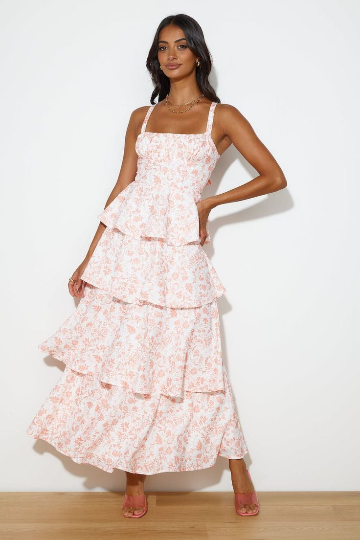 Lake Blue Printed Backless Maxi Dress – Elegant Vacation & Party Gown