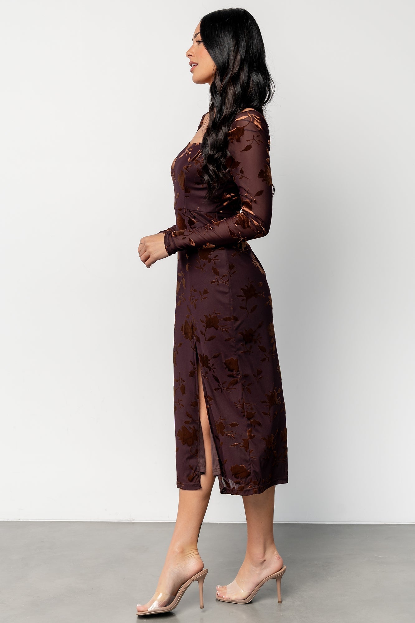 tamara midi dress | deep plum + dark bronze floral